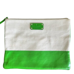 Kate Spade New York Cream and Green Canvas Cosmetic Clutch SKU#24793